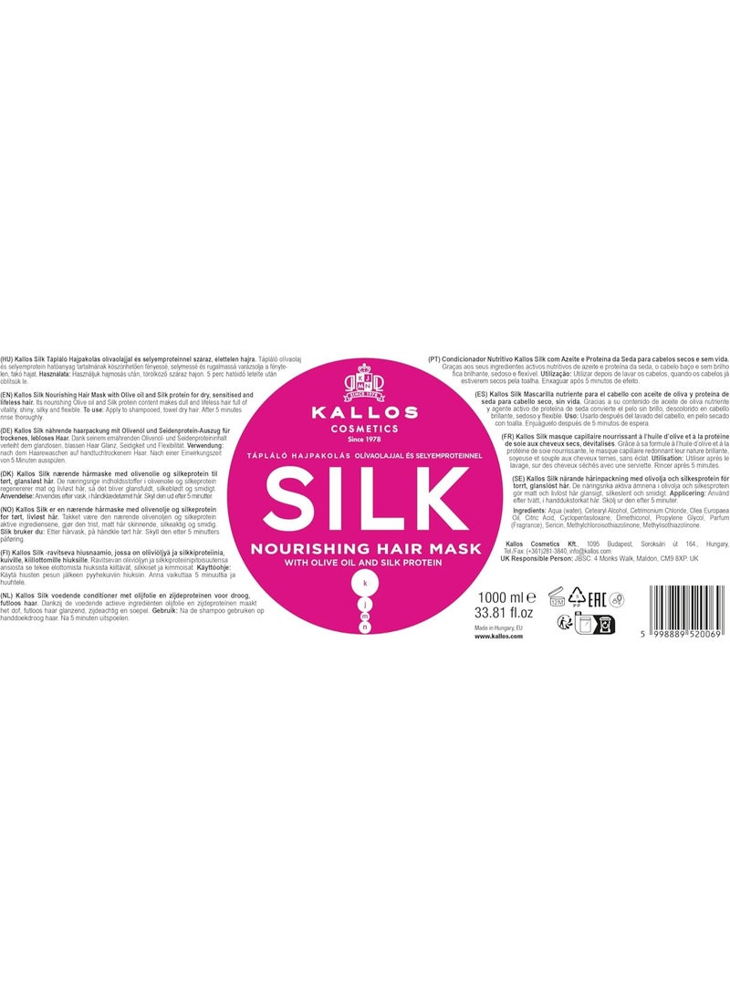 Kallos KJMN Silk Nourishing Hair Mask for Dry, Fragile and Dull Hair, Enhances Texture and Shine, Boosts Elasticity with Olive Oil and Silk Protein - 1L - Image 2